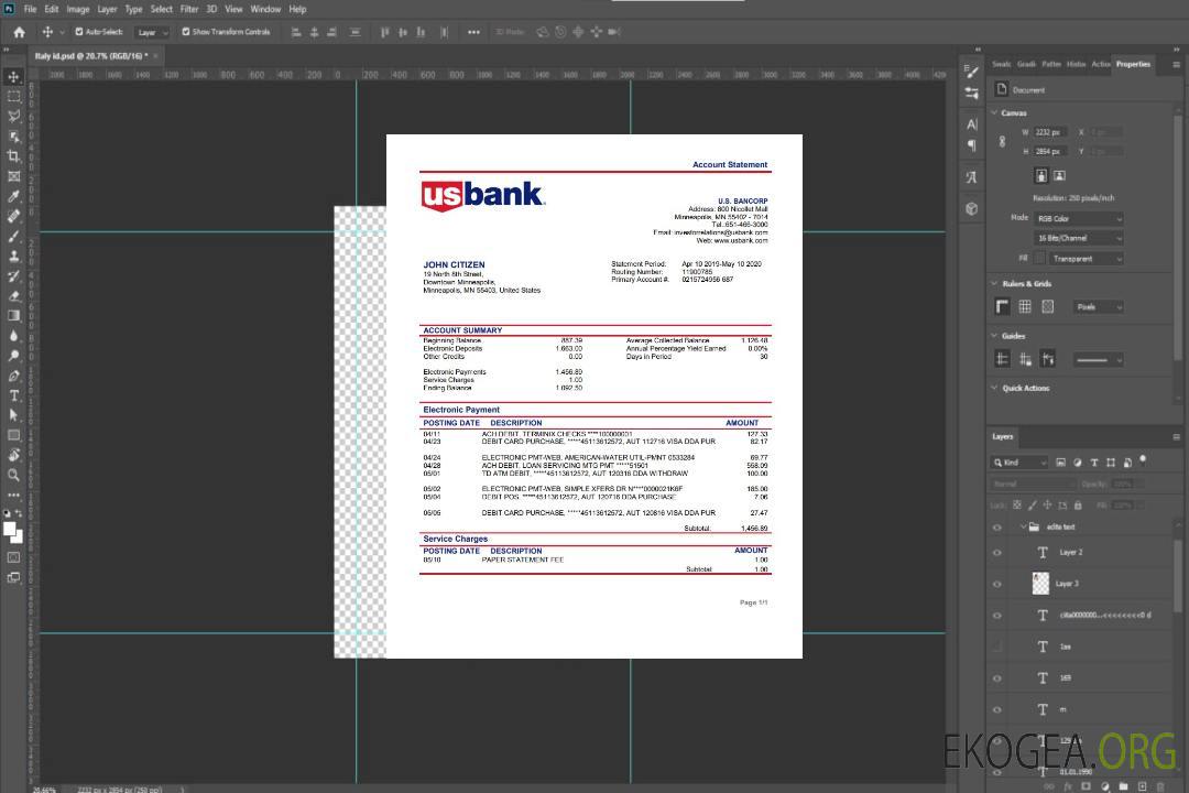 Modèle de relevé de preuve d'adresse de la banque USA Bancorp au format Word et PDF template Modèle de relevé de preuve d'adresse de la banque USA Bancorp au format Word et PDF template